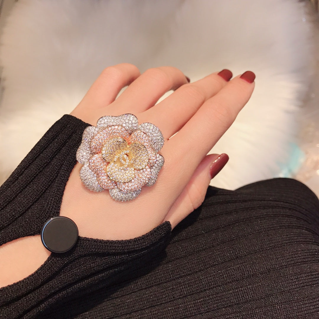 18K  Chanel Pink Flower Diamond Brooch