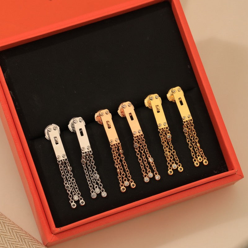 18K Hermes Diamond Kelly Gavroche Earrings
