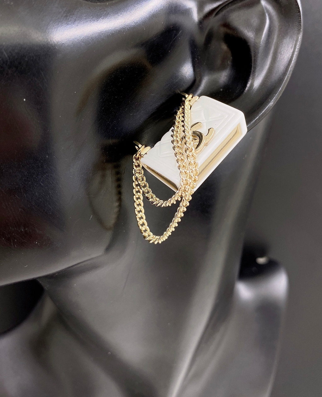 18K  Chanel White Bag Earrings
