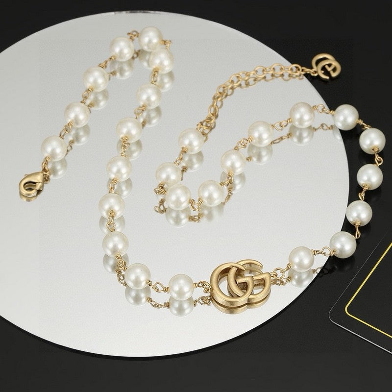 18K Double Gucci Pearl Necklace