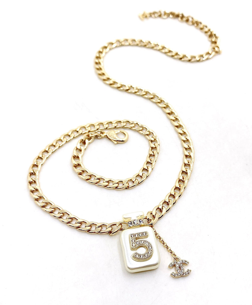 18K  Chanel No.5 Perfume Pendant Chain Necklace
