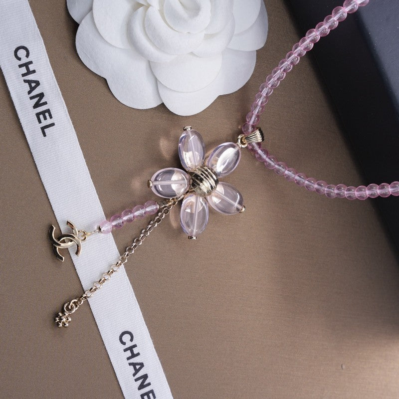 18K  Chanel Purple Crystal Flower Necklace
