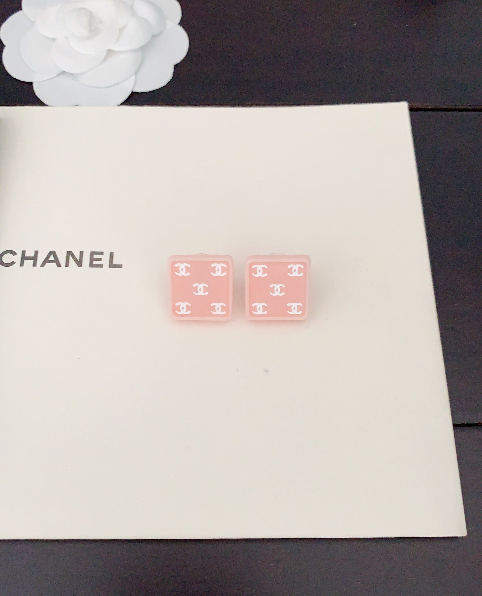18K  Chanel Pink Resin Earrings