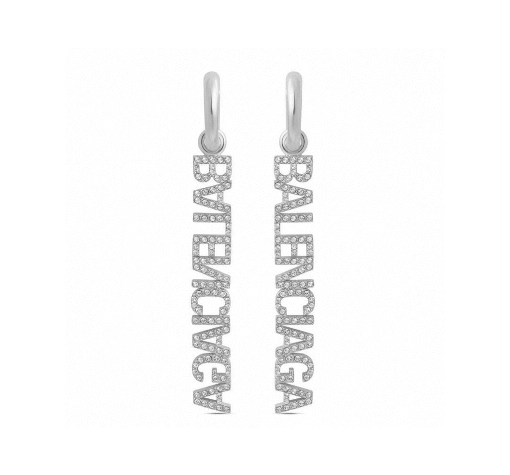 18K Balenciaga Typo Mirror Hoop Crystals Earrings