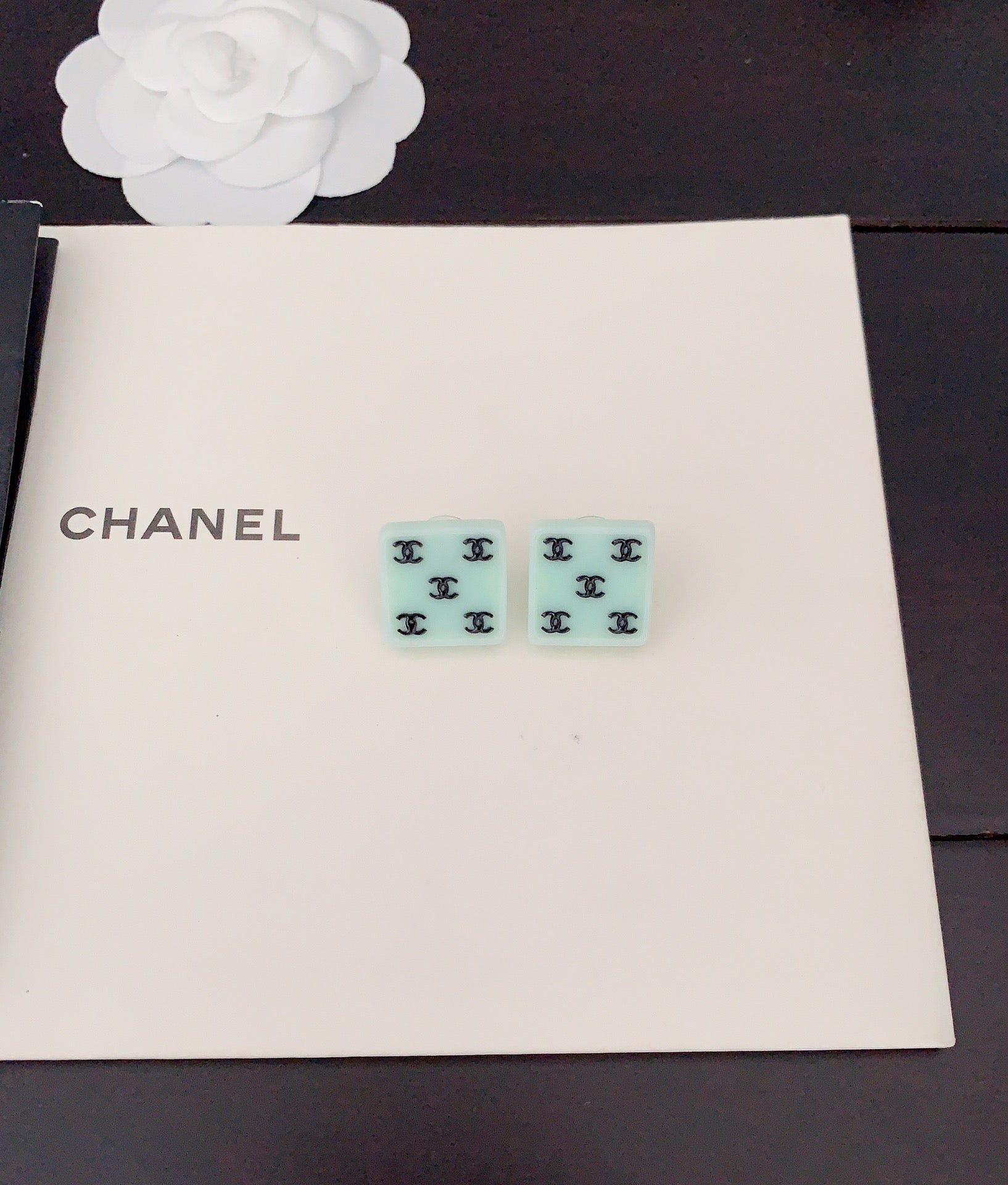 18K  Chanel Green Resin Earrings