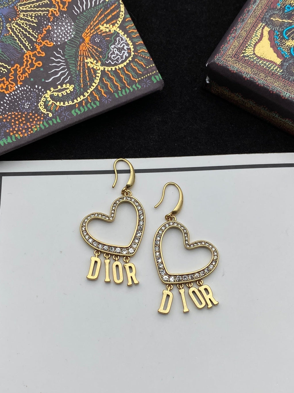 18K Dior Heart Crystal Earrings