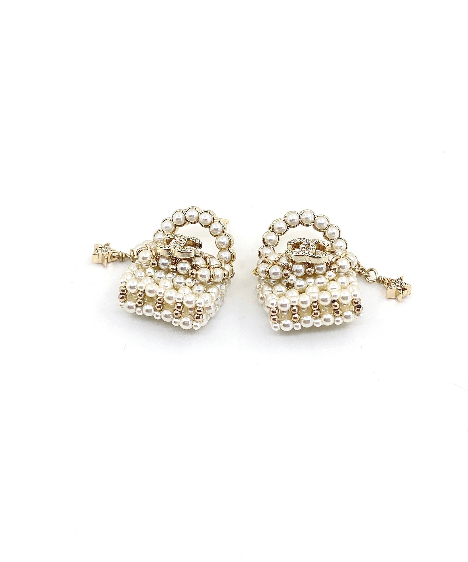 18K  Chanel Small Bag Pearl Earrings