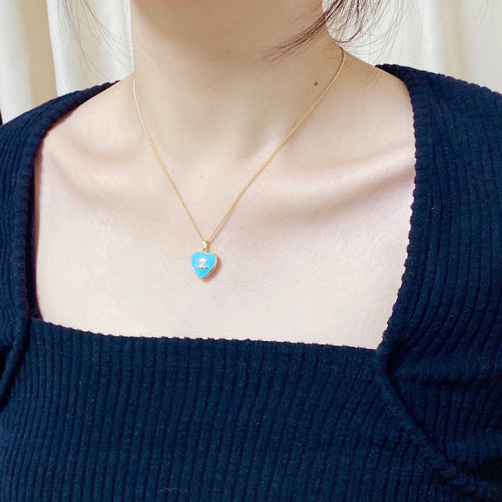 18K  Chanel Blue Heart Necklace