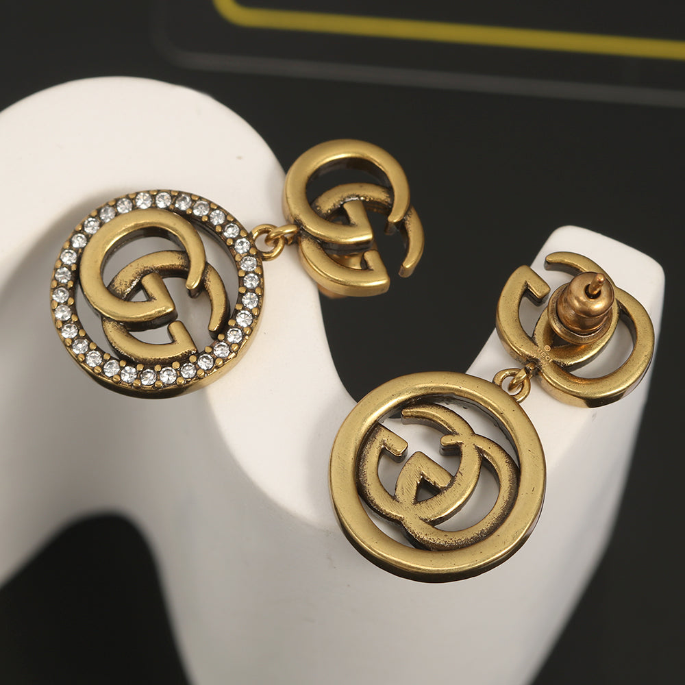 18K Double Gucci Crystals Vintage Earrings