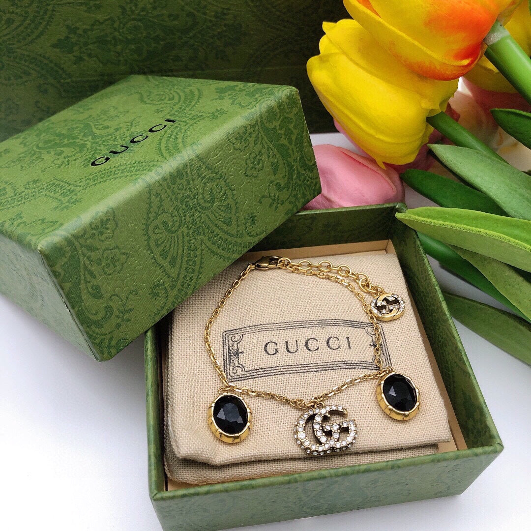 18K Double Gucci Black Stones Bracelet