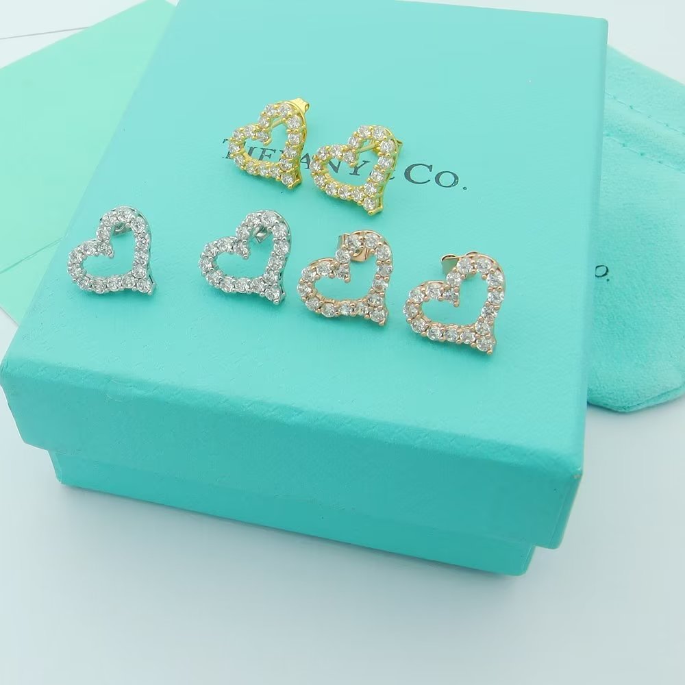 18K Tiffany Heart Diamonds Earrings
