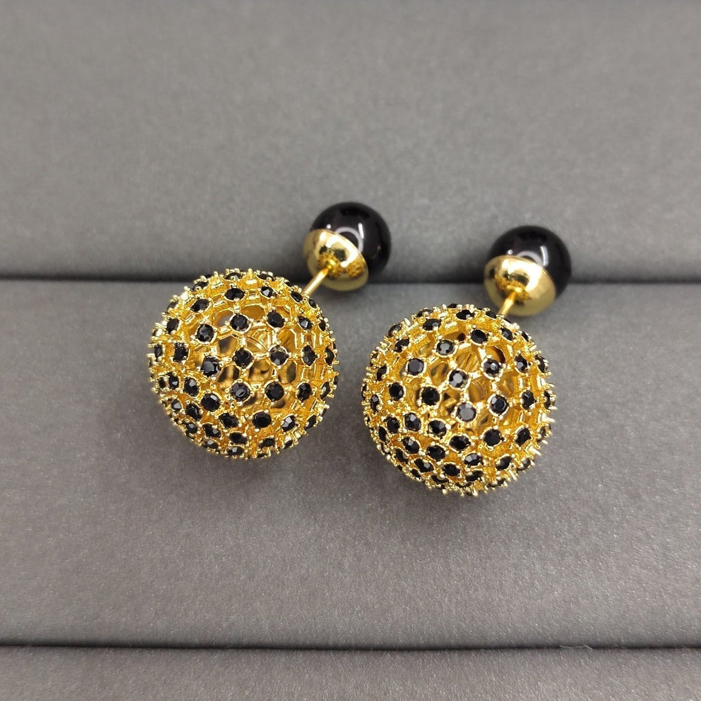 18K Dior Tribales Black Stone-Effect Resin Pearls Earrings