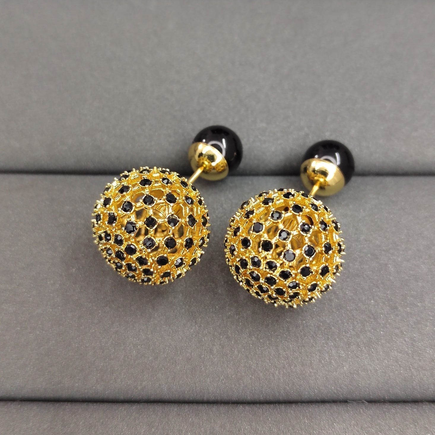 18K Dior Tribales Black Stone-Effect Resin Pearls Earrings