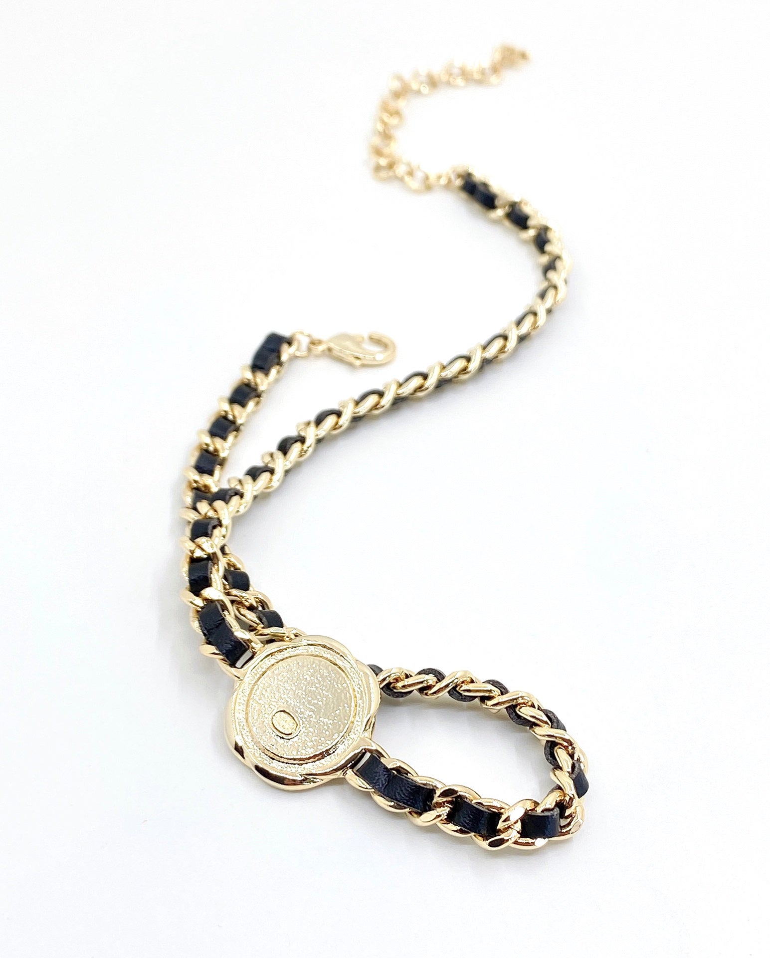 18K  Chanel Rhinestone Leather Choker Necklace