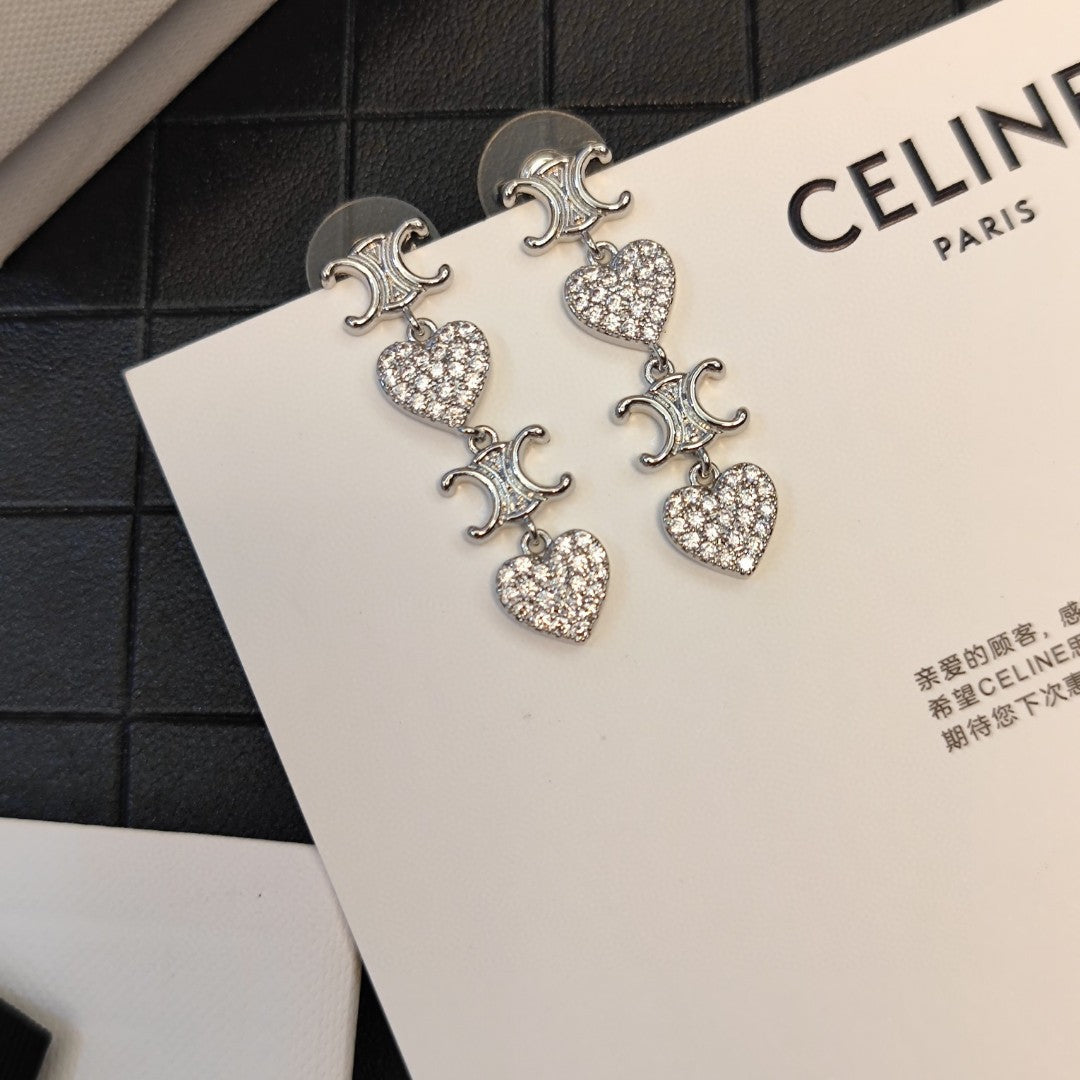 18K Celine Heart Pendant Earrings