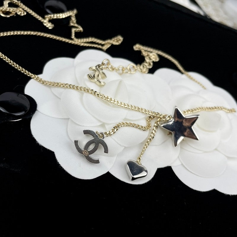 18K  Chanel Heart & Star Crystal Necklace