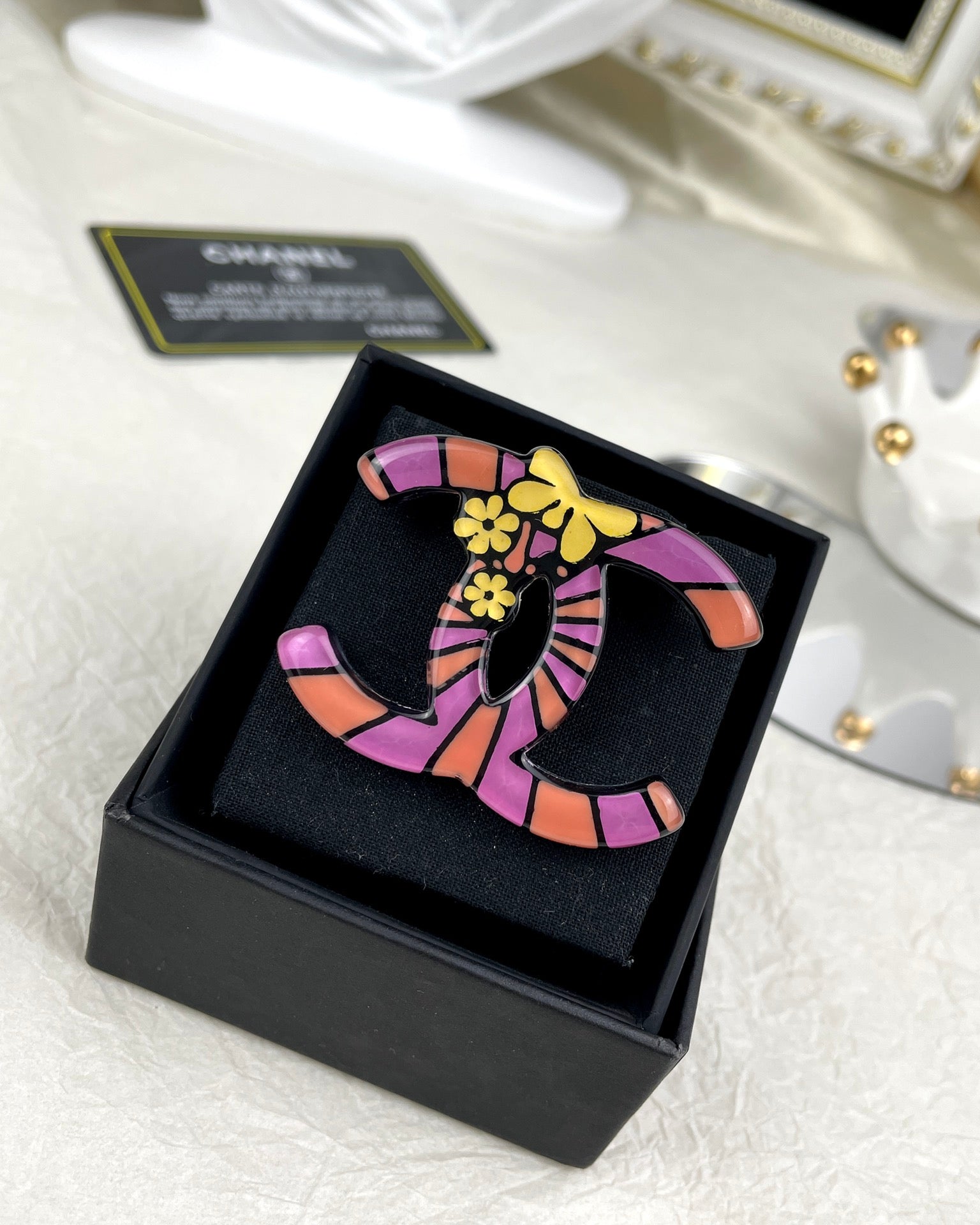 18K  Chanel Pink Resin Brooch