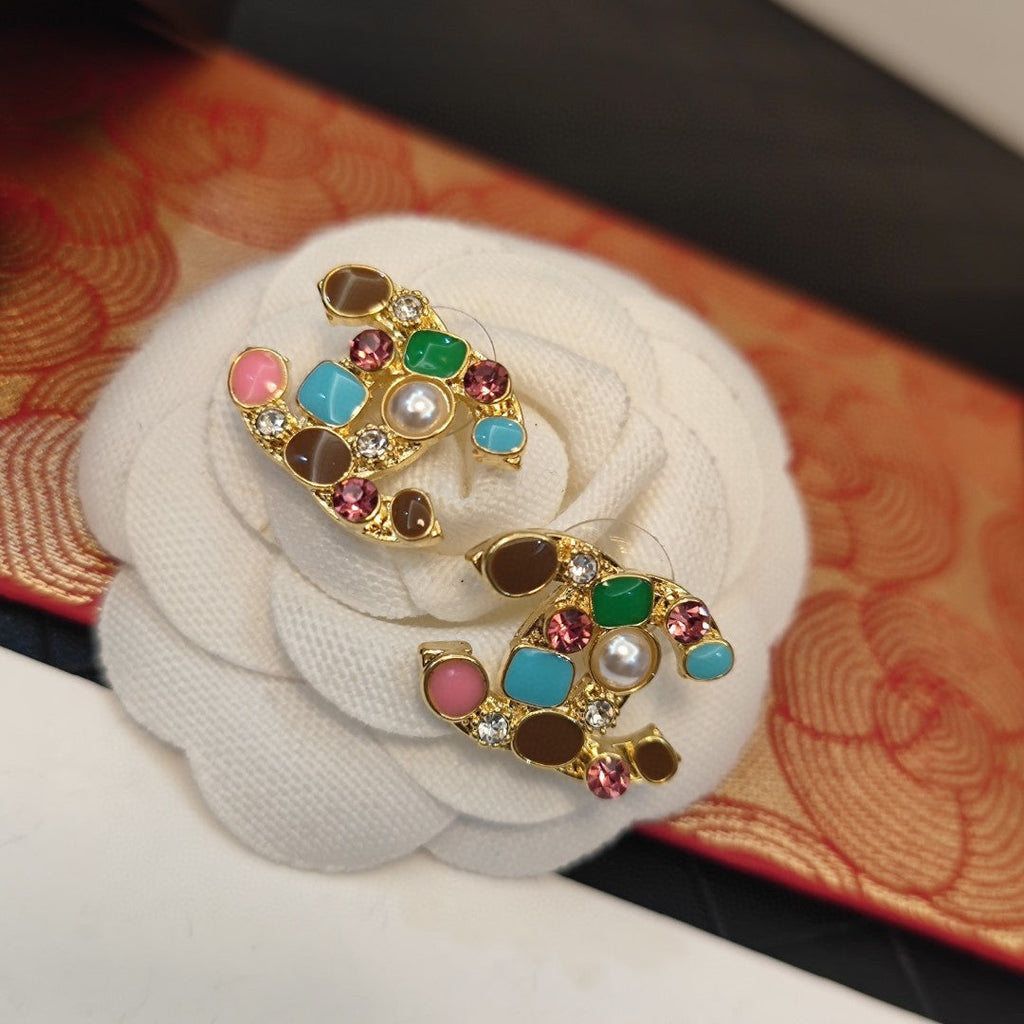 18K  Chanel Multi-Color Crystals Earrings