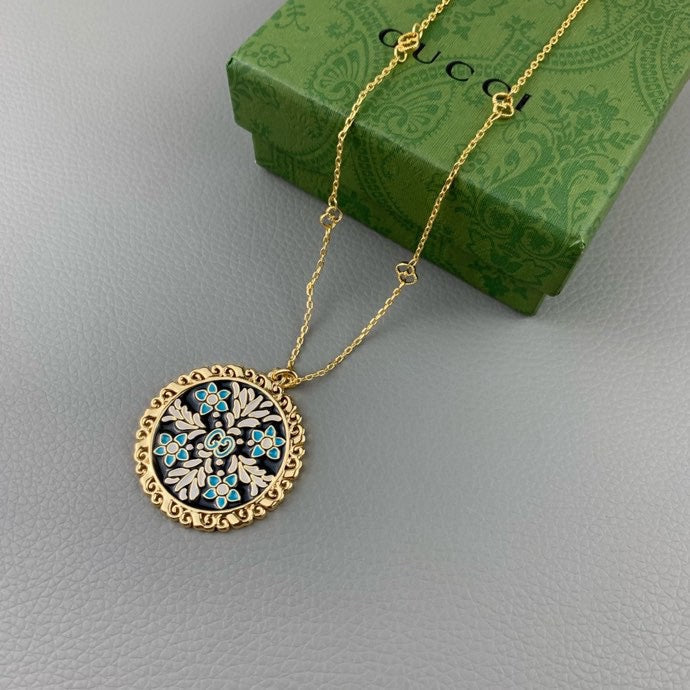 18K Double Gucci Iconic Floral Pendant Necklace