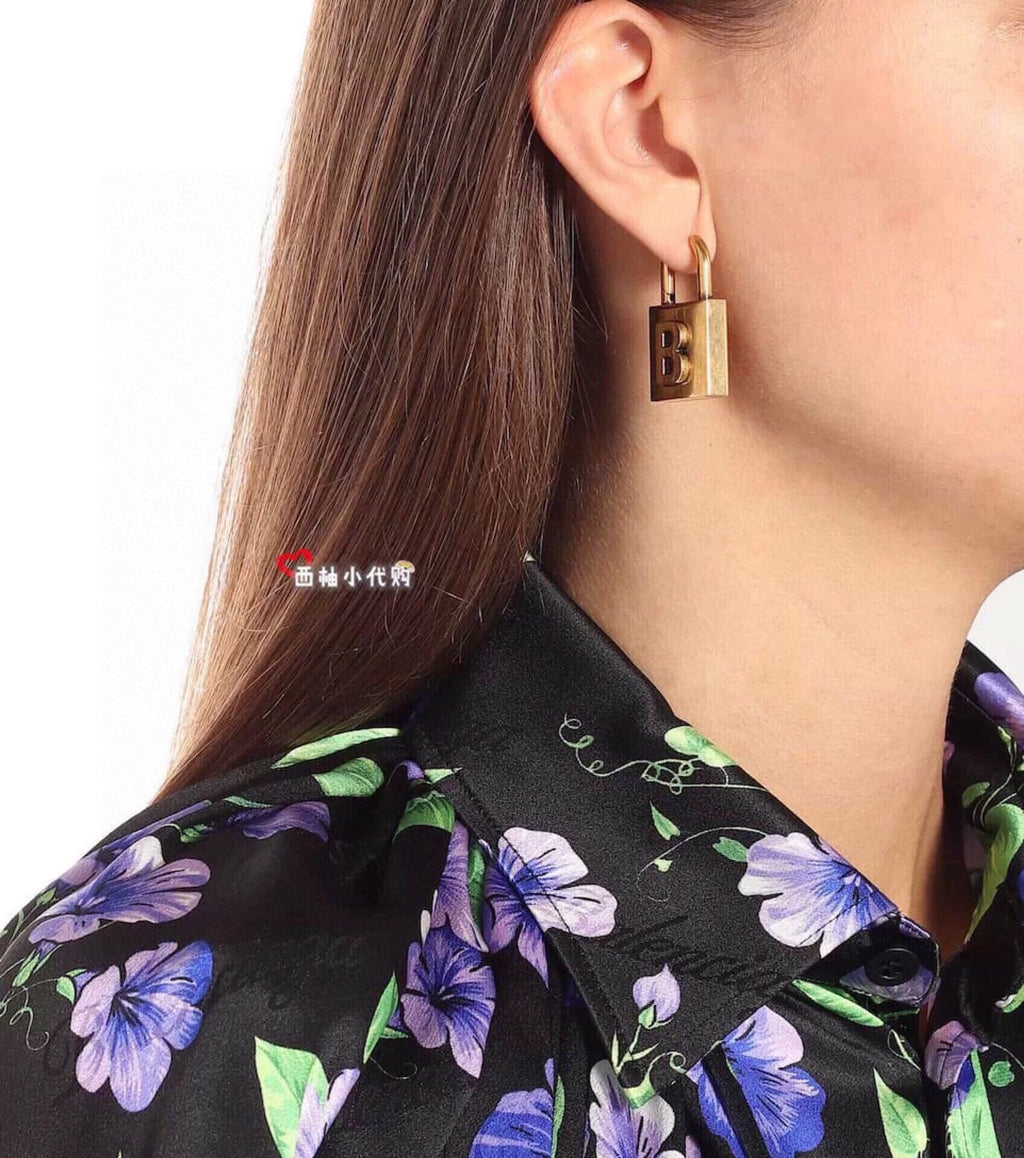 18K Balenciaga Gold Small Lock Earrings