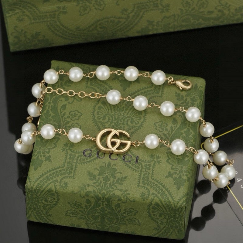 18K Double Gucci Pearl Necklace