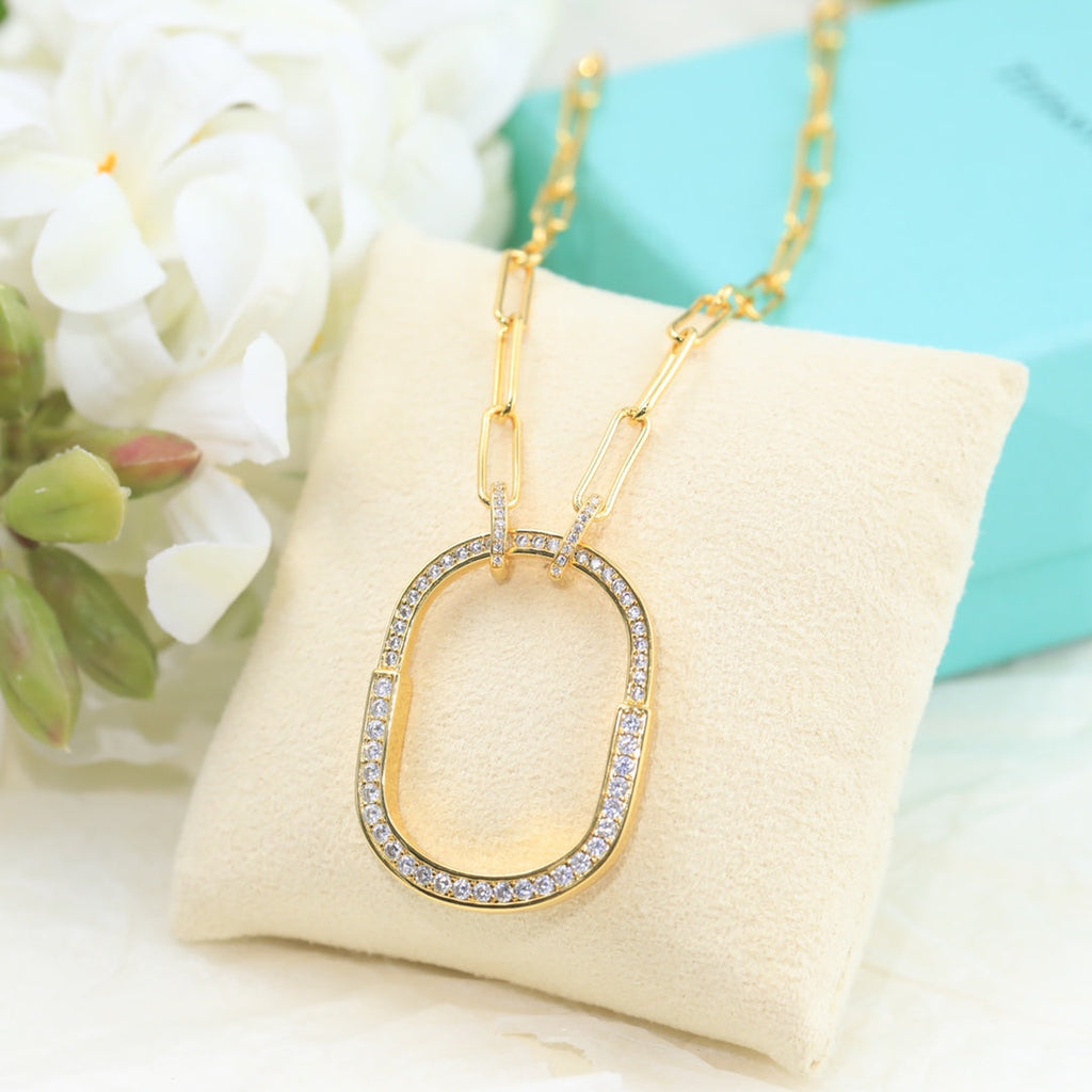 18K Tiffany Lock Pendant Pave Diamonds Necklace