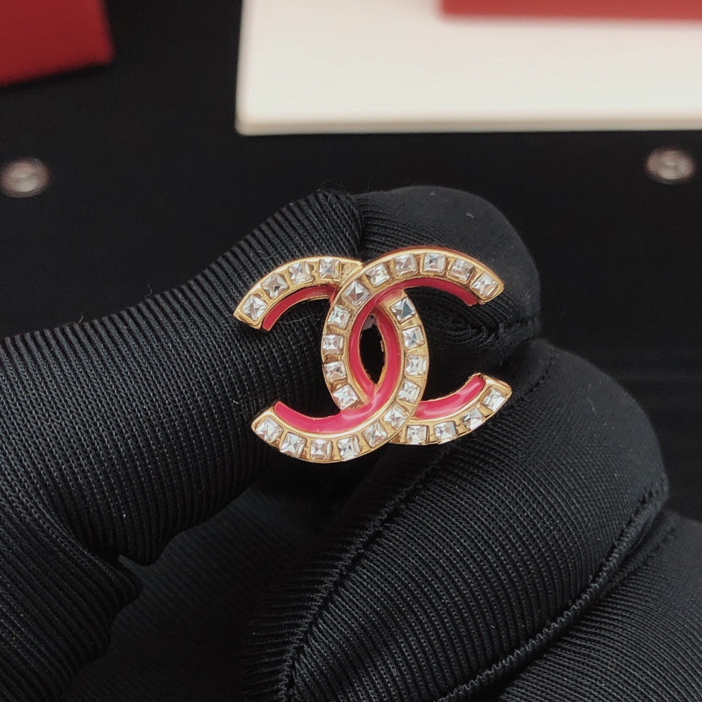 18K  Chanel Pink Resin Crystals Earrings