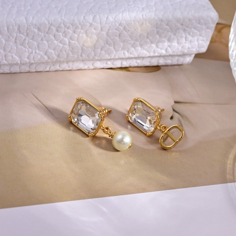 18K Dior Tribales Pearl Crystal Earrings