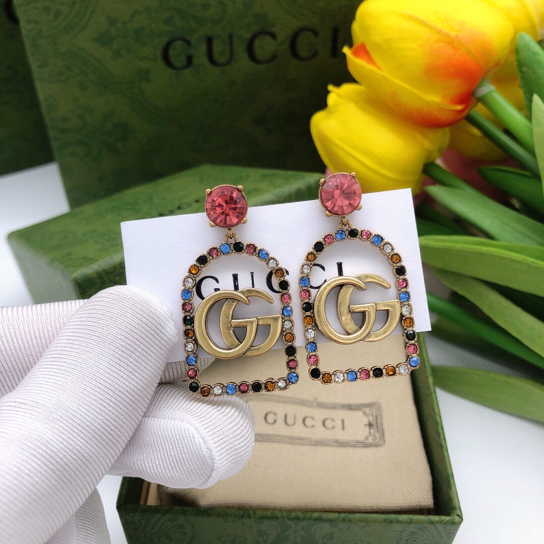 18K Double Gucci Color Crystals Earrings