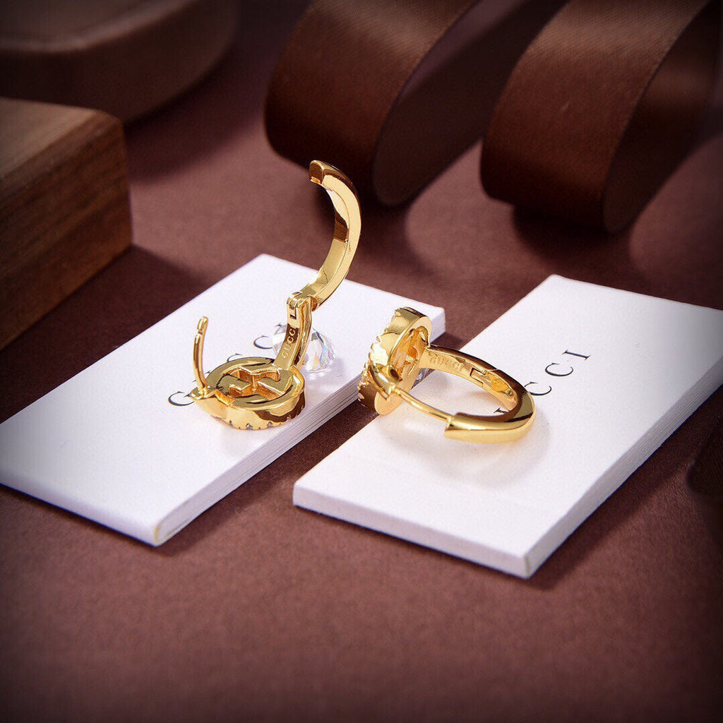 18K Double Gucci Interlocking Gucci Diamond Earrings