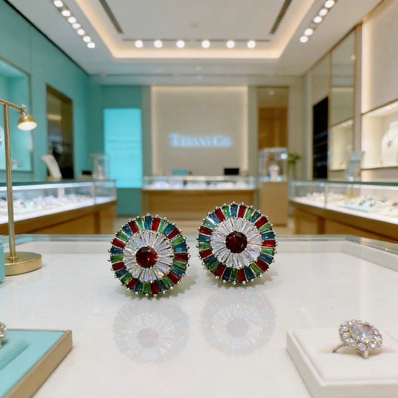 18K Tiffany Color Crystal Earrings