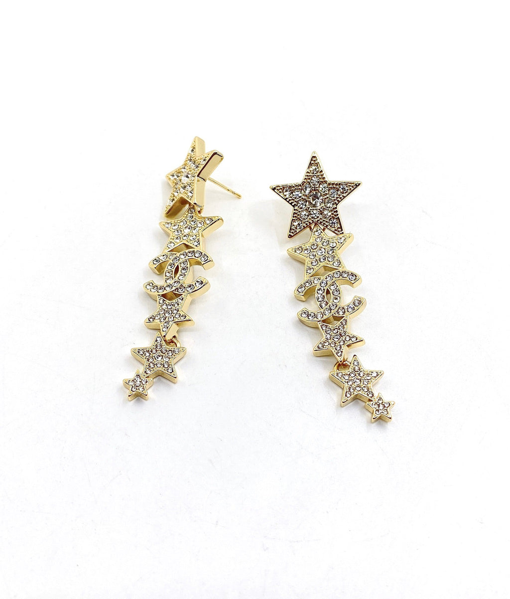 18K  Chanel Star Diamonds Long Earrings