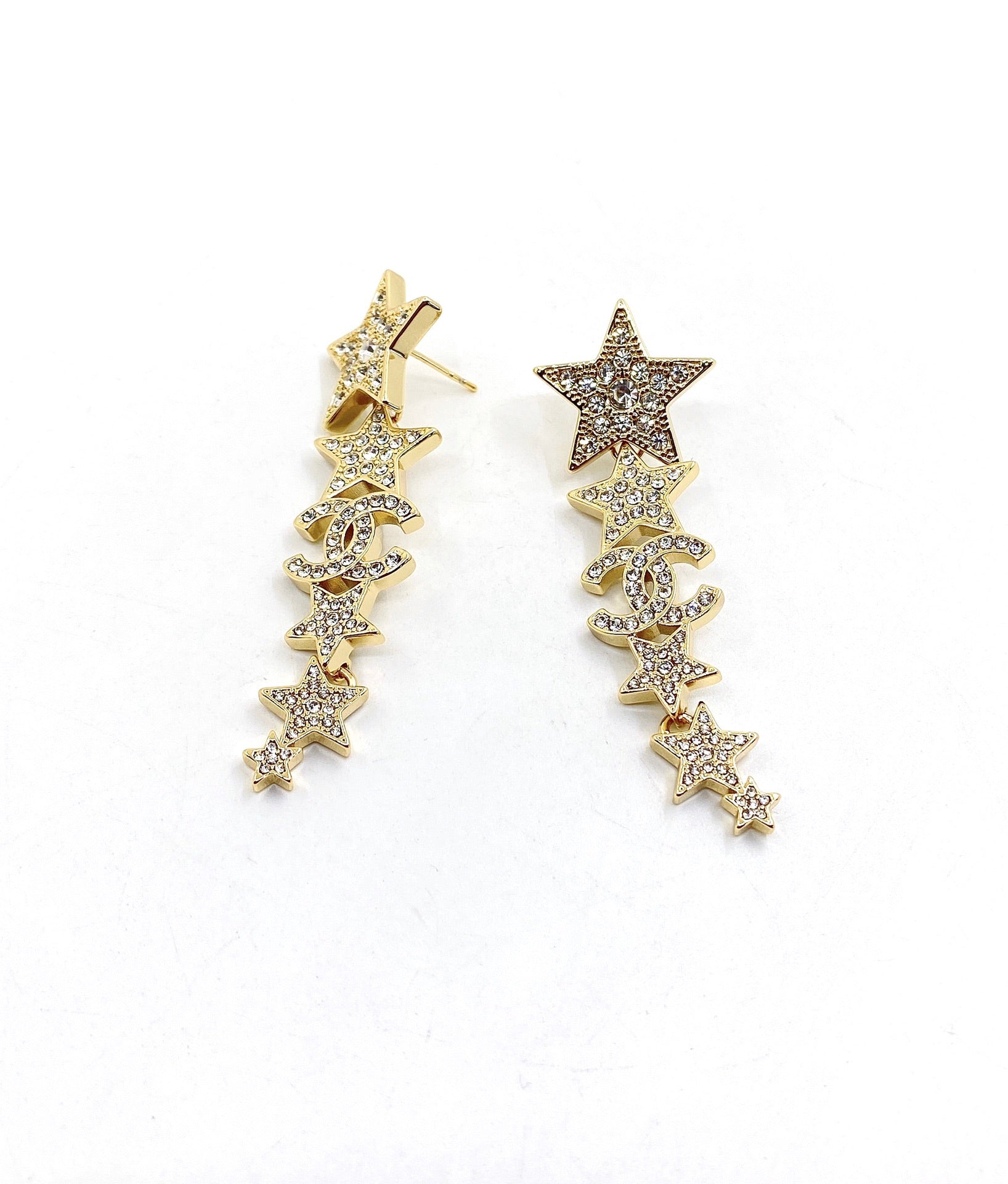 18K  Chanel Star Diamonds Long Earrings