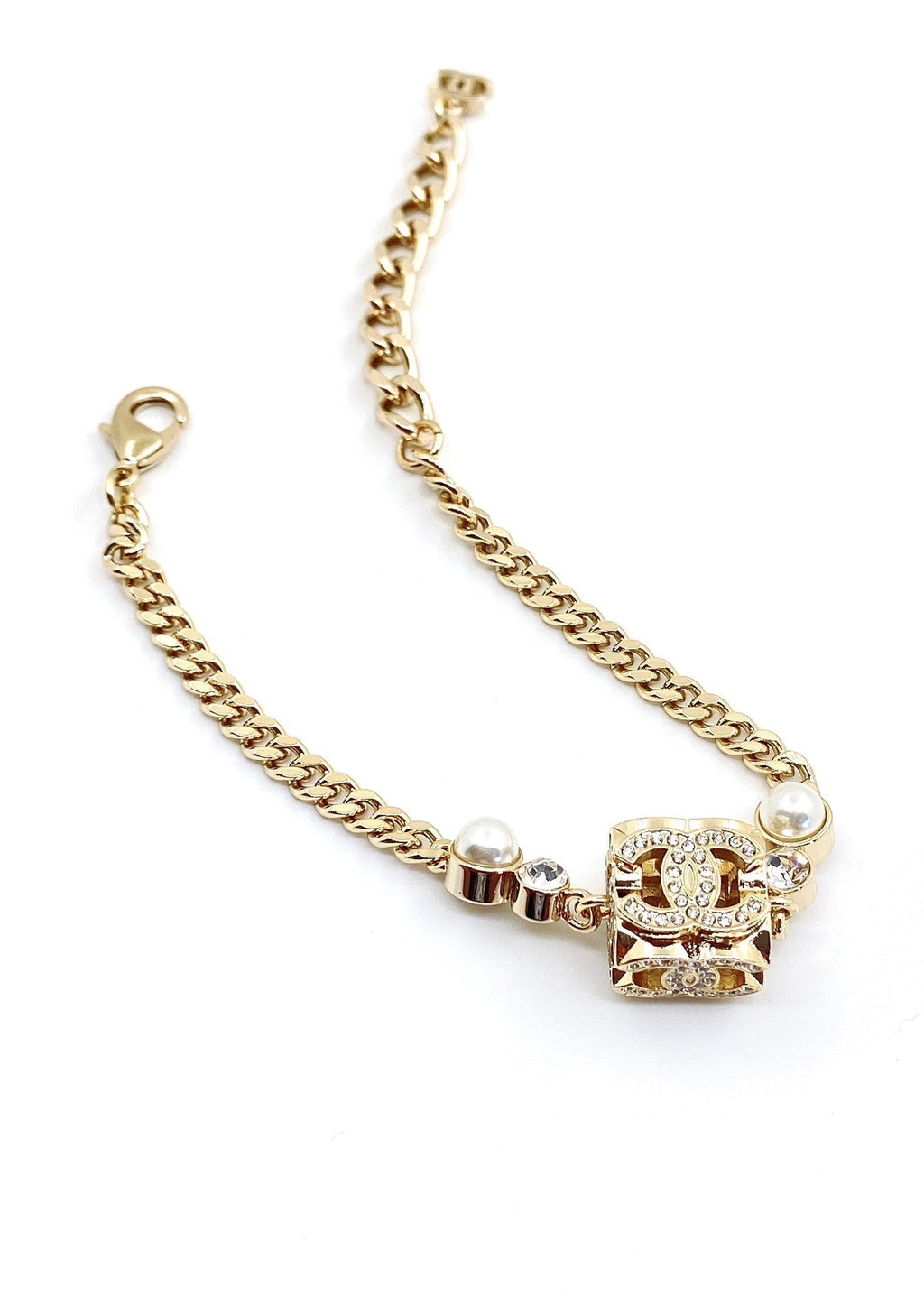 18K  Chanel Square Pearl Chain Necklace