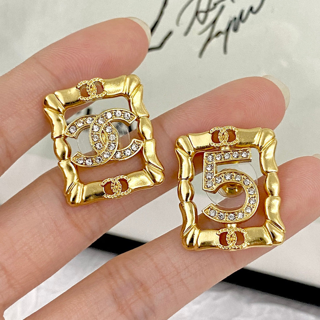 18K  Chanel No.5 Square Diamond Earrings