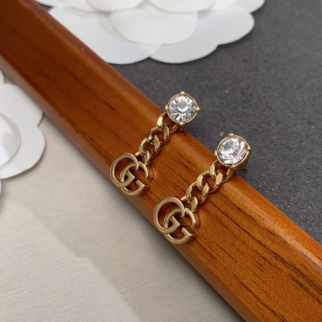 18K Double Gucci Crystal Chain Earrings