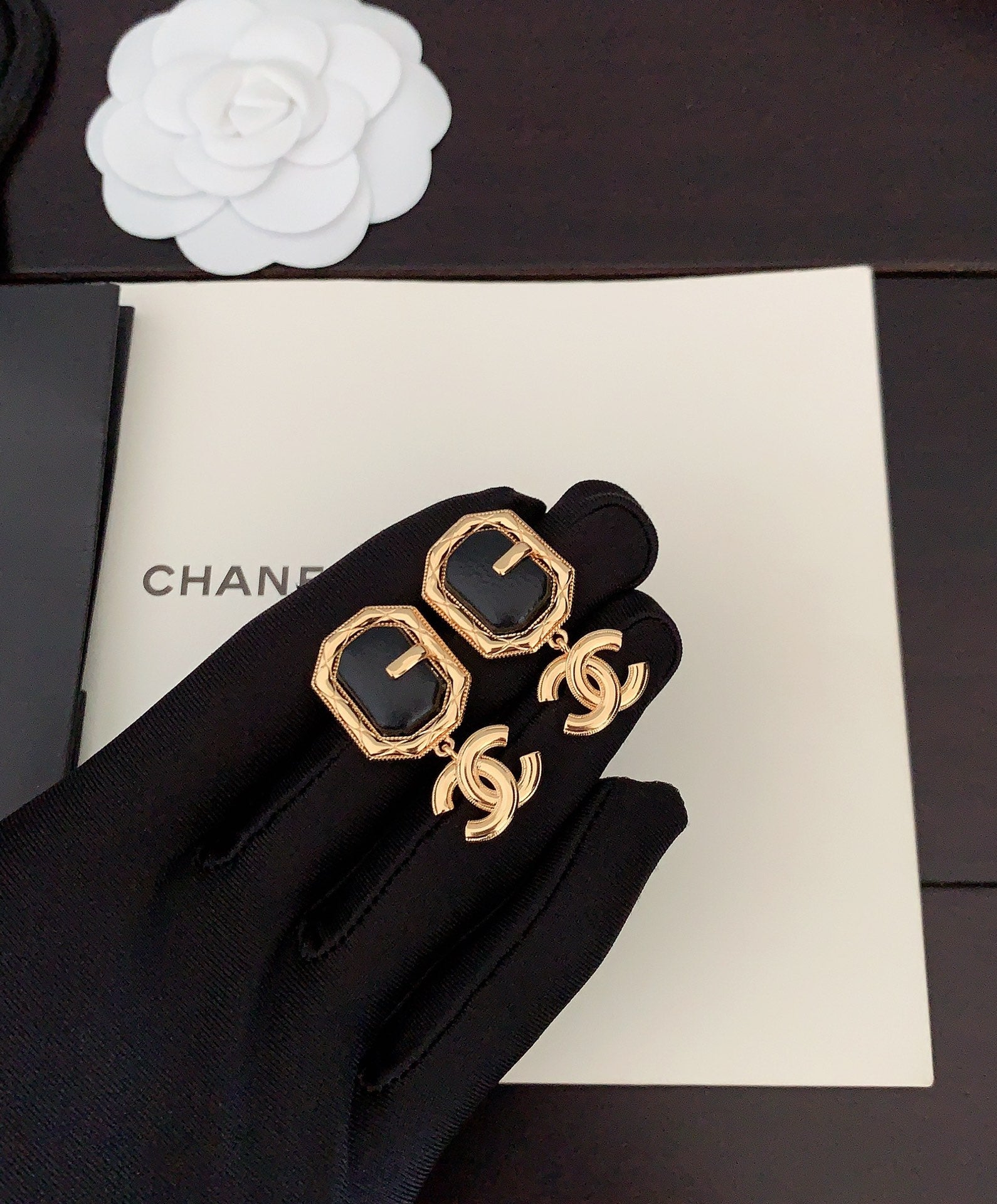 18K  Chanel Pendant Leather Earrings