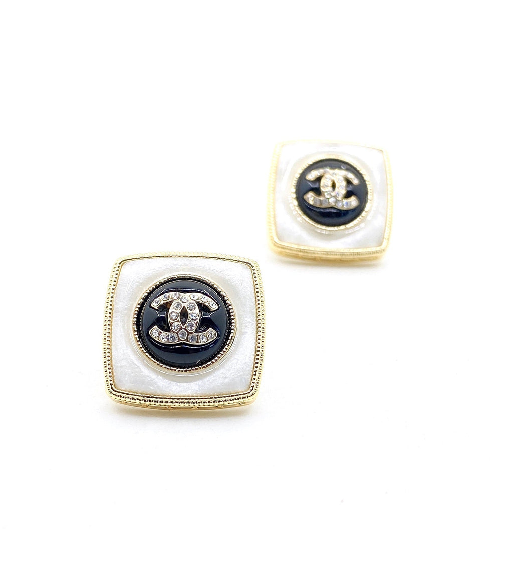 18K  Chanel Pearl Square Earrings