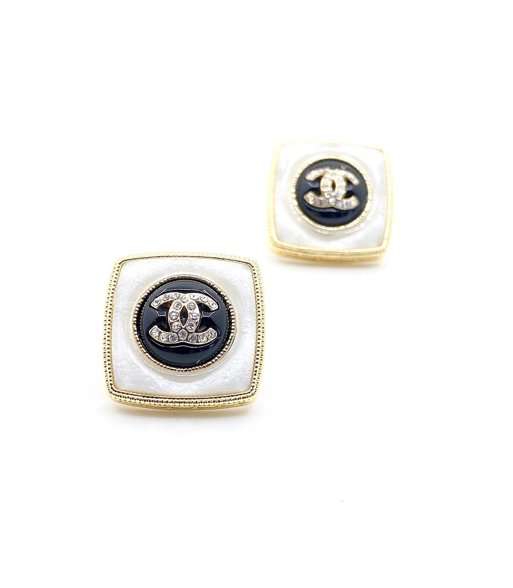 18K  Chanel Pearl Square Earrings