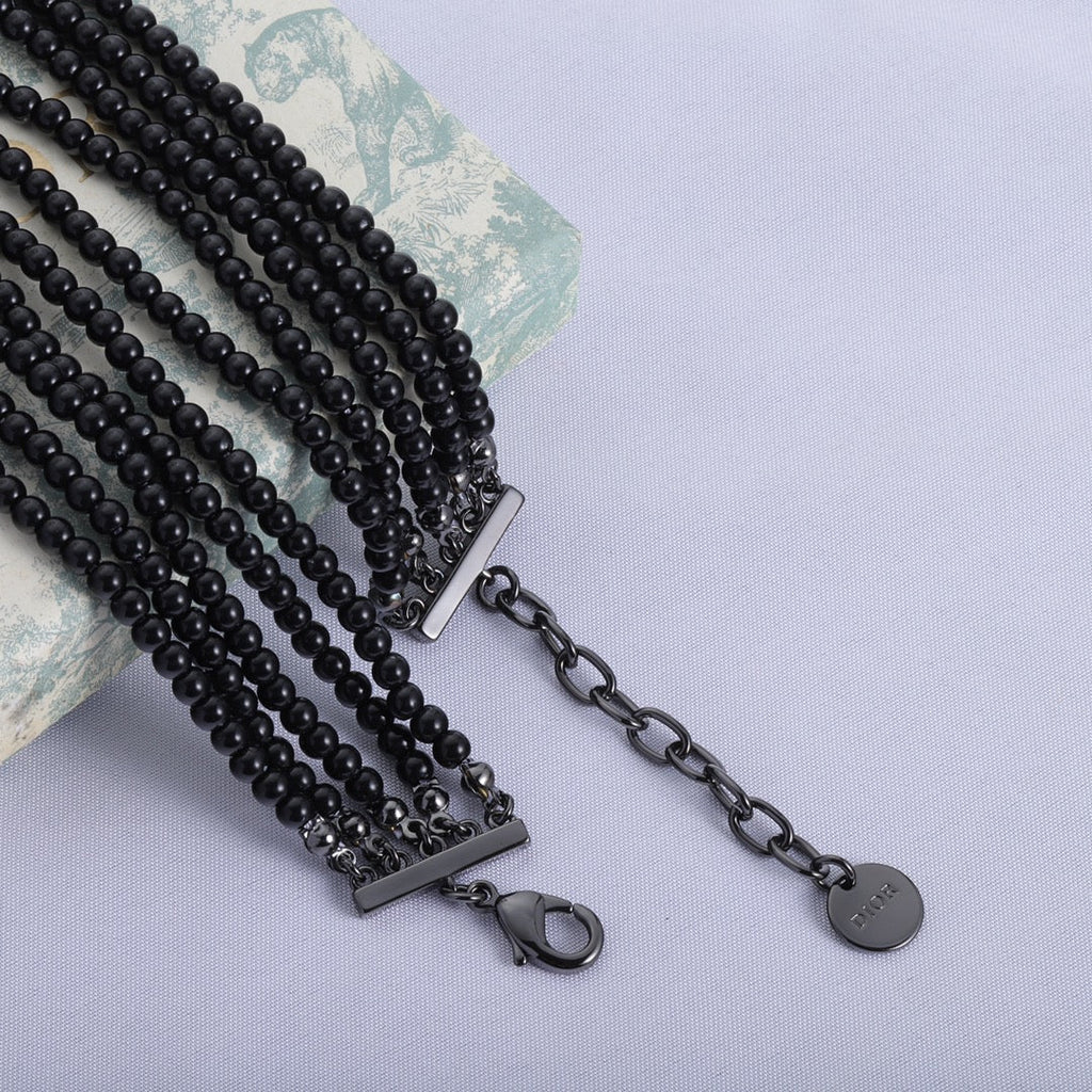 18K Dior Bee Black Pearls Chain Necklace