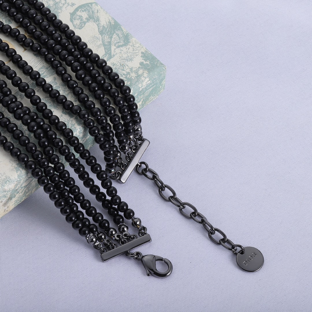 18K Dior Bee Black Pearls Chain Necklace
