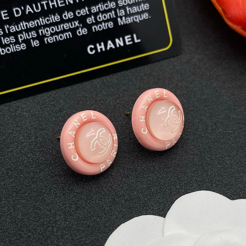 18K  Chanel Pink Round Earrings