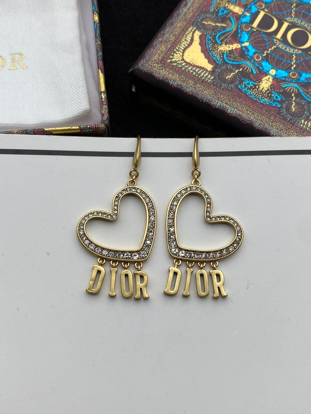 18K Dior Heart Crystal Earrings