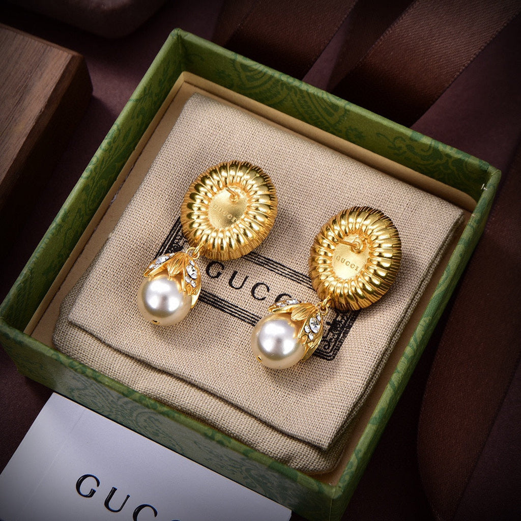18K Double Gucci Pearl Earrings