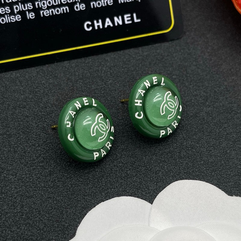 18K  Chanel Green Round Earrings