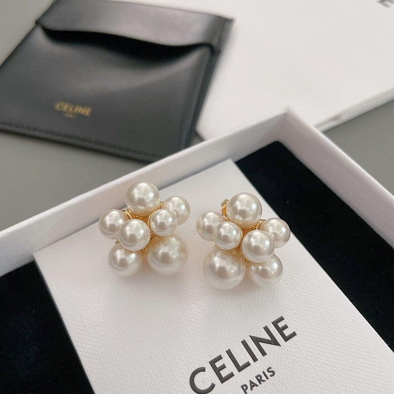 18K Celine Pearls Gold Earrings