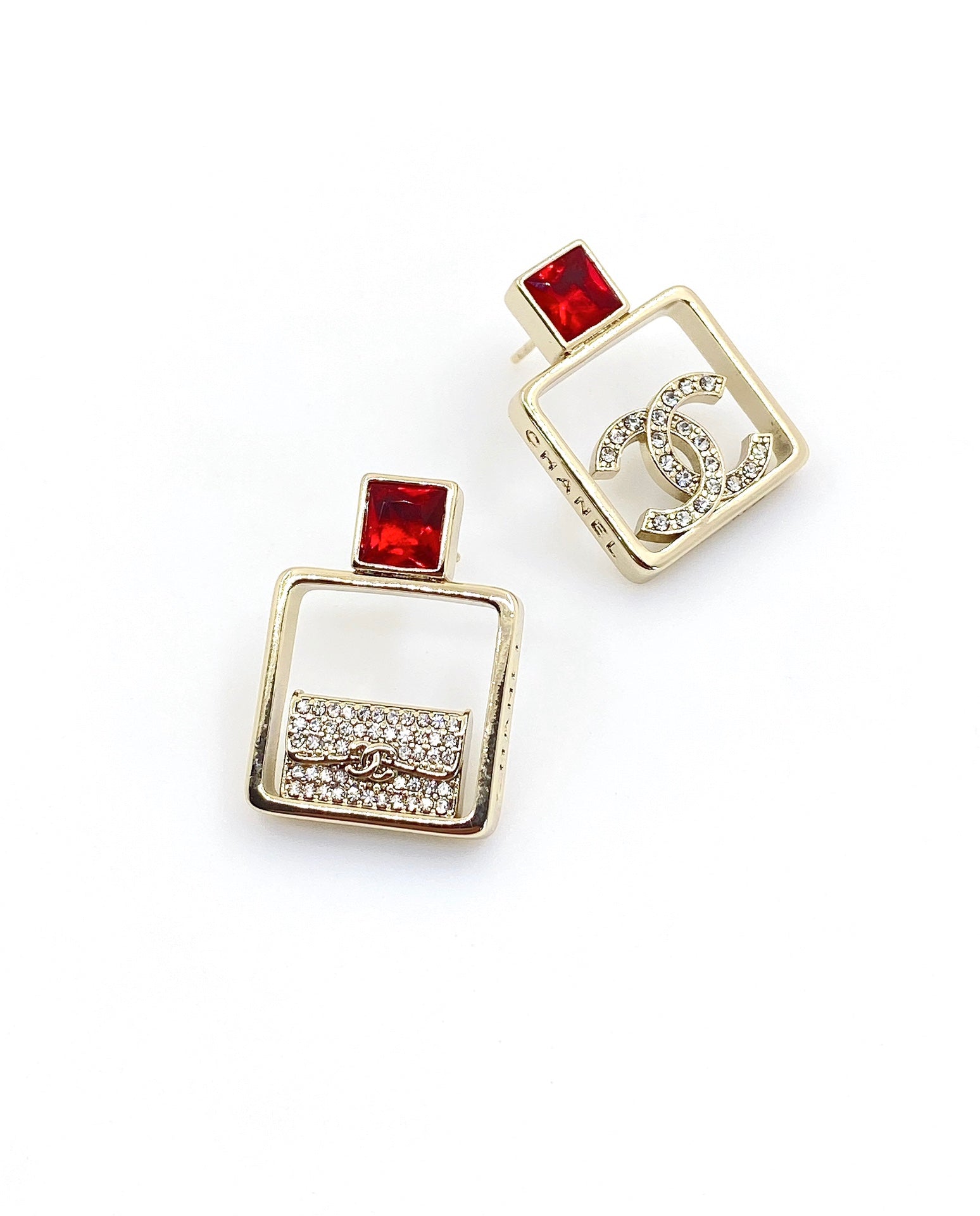18K  Chanel Red Bottle Pendant Earrings