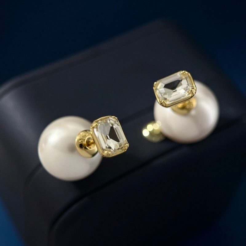 18K Dior Pearl Crystal Earrings