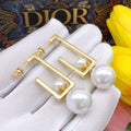18K Dior Square Pearl Earrings