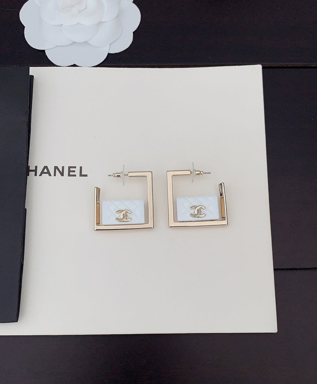 18K  Chanel White Bag Pendant Earrings